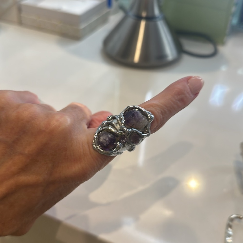 Silver Amethyst Stone Ring - image 1